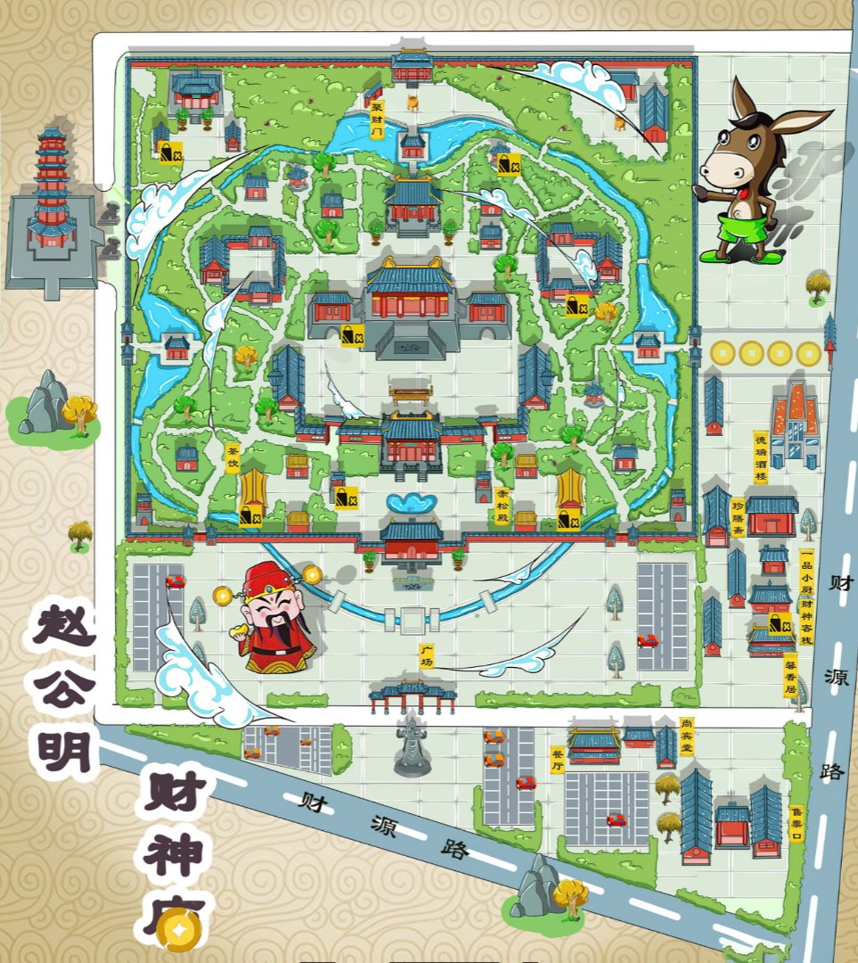 汉台寺庙类手绘地图